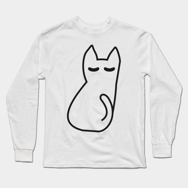 Minimalistic cute cat drawing lineart Long Sleeve T-Shirt by Guntah